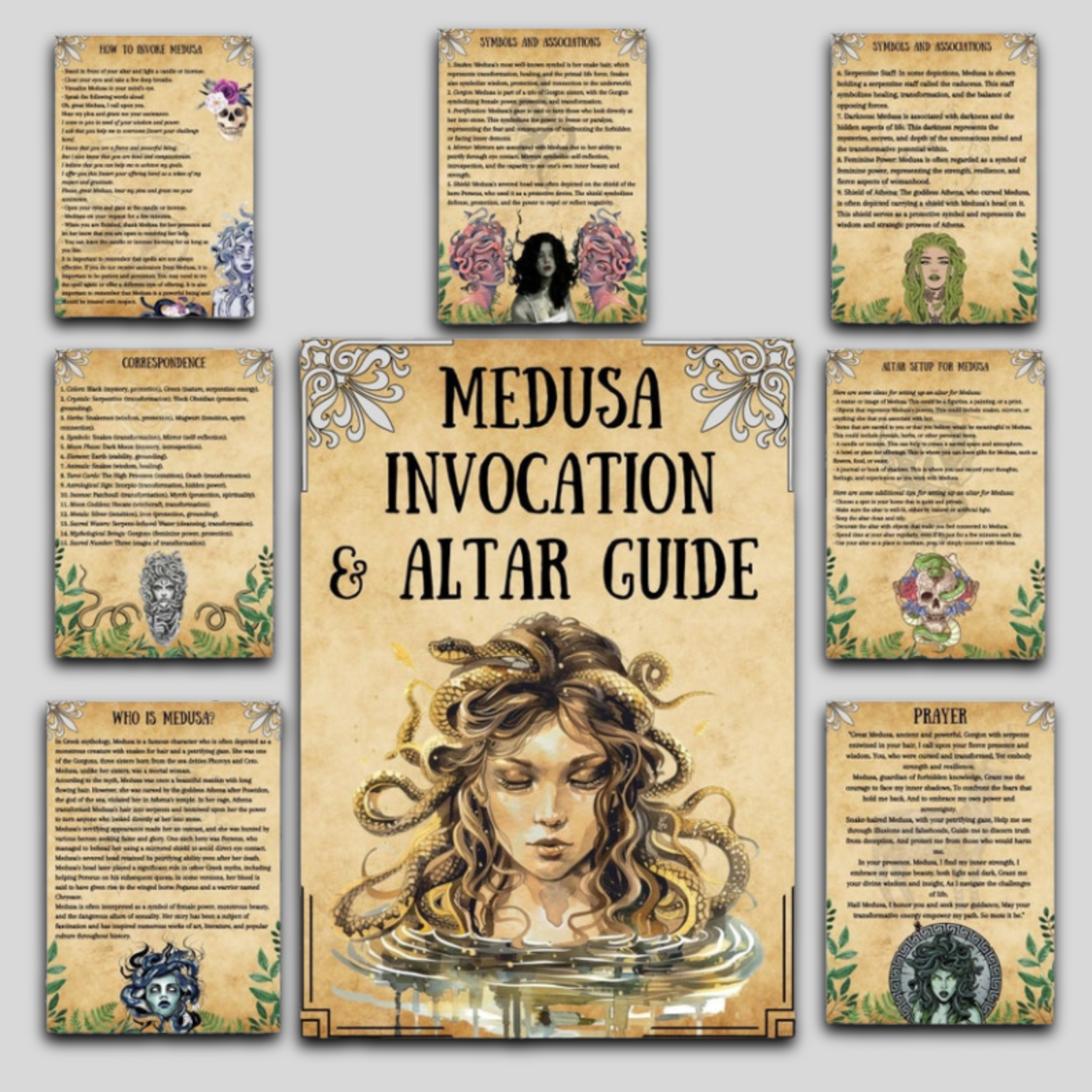 Medusa Altar Guide: Printable Grimoire Pages for Invocation and Prayer | Witchcraft, Wicca, Pagan Profile for Baby Witches