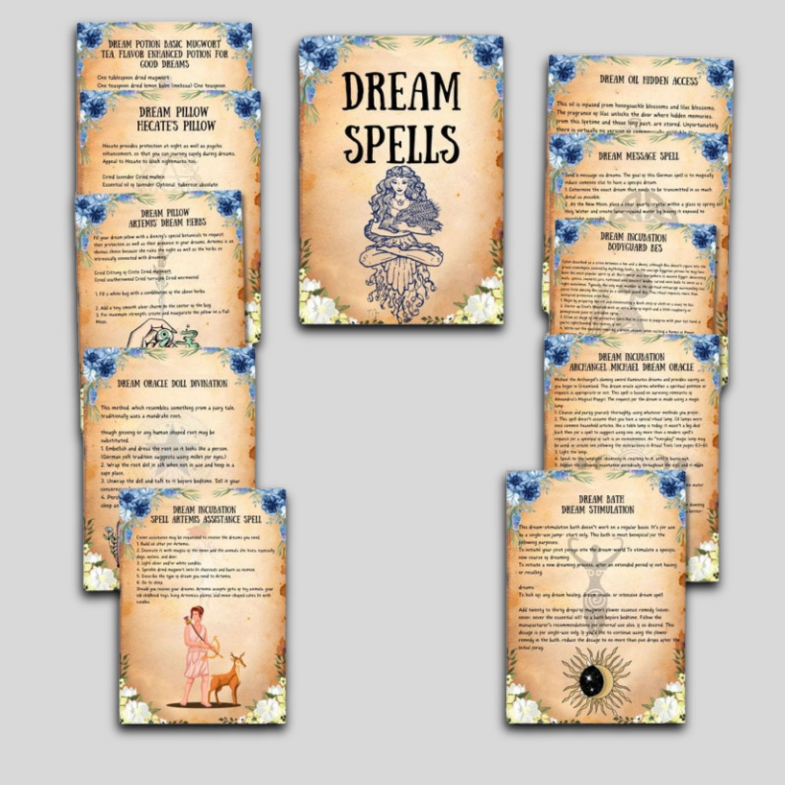 Dream Spell Grimoire: Printable Witchcraft Spells for Your Book of Shadows (Wiccan Spell Kit)