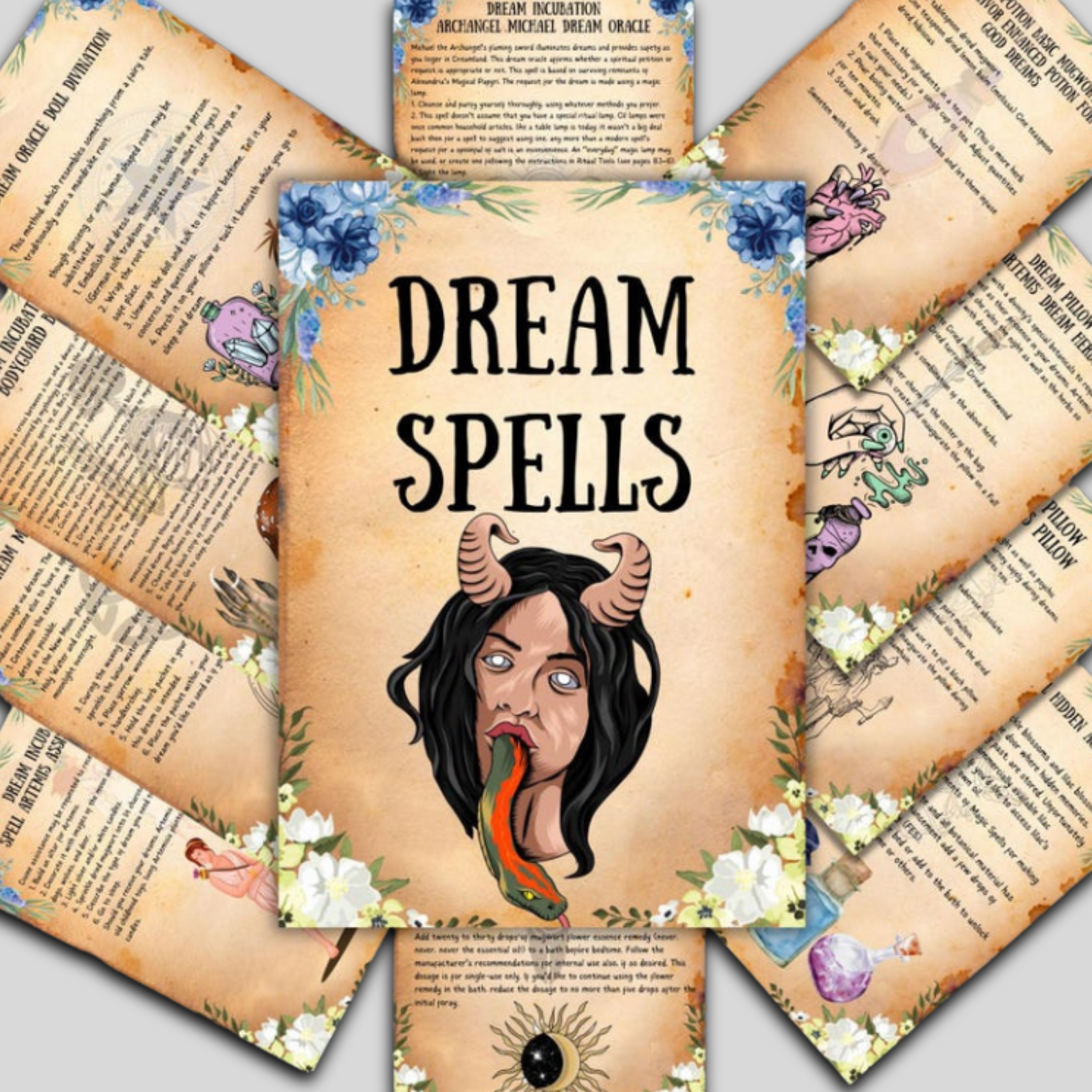 Dream Spell Grimoire: Printable Witchcraft Spells for Your Book of Shadows (Wiccan Spell Kit)