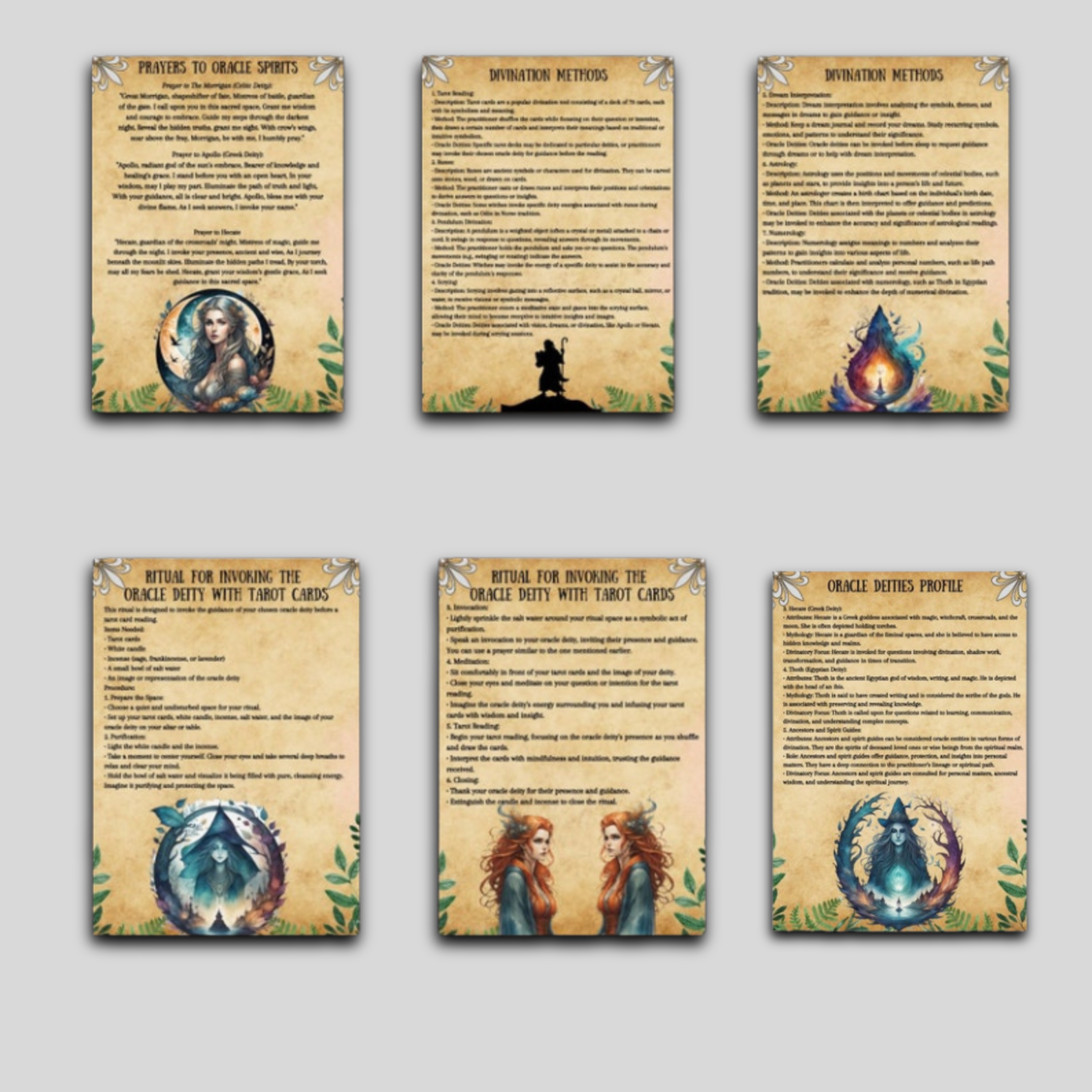 Oracle Deities Grimoire Pages, Printable Deities, Book of Shadows, Magic Rituals, Oracle, Wicca, Beginner Witchcraft, BOS Pages