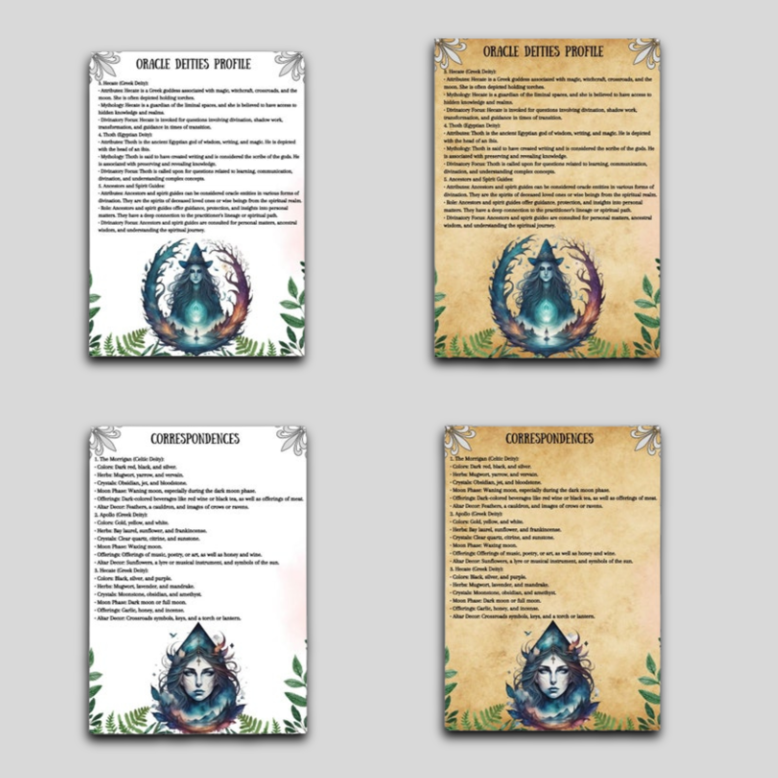 Oracle Deities Grimoire Pages, Printable Deities, Book of Shadows, Magic Rituals, Oracle, Wicca, Beginner Witchcraft, BOS Pages