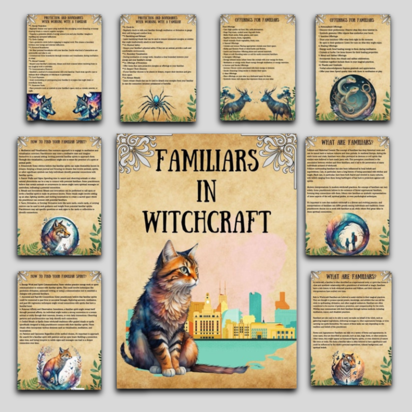 Witchcraft Grimoire Pages: Secret Familiars and Spirit Animal Rituals for Your Book of Shadows (Printable BOS for Beginners)