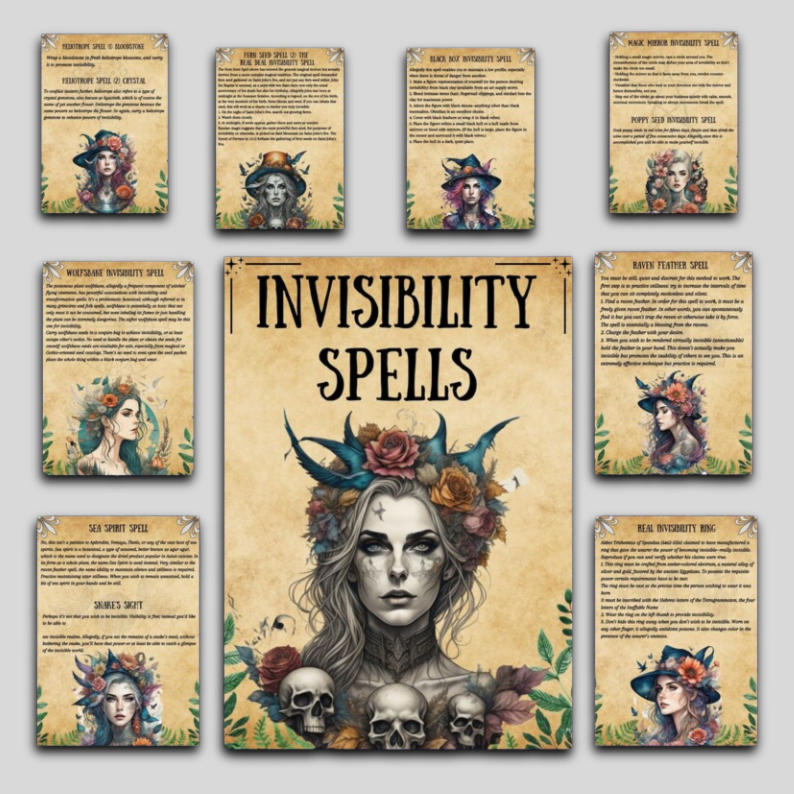 Invisibility Spells Bundle: Printable Spellbook, Wiccan Witchcraft, Beginner Book of Shadows & Magical Grimoire Pages