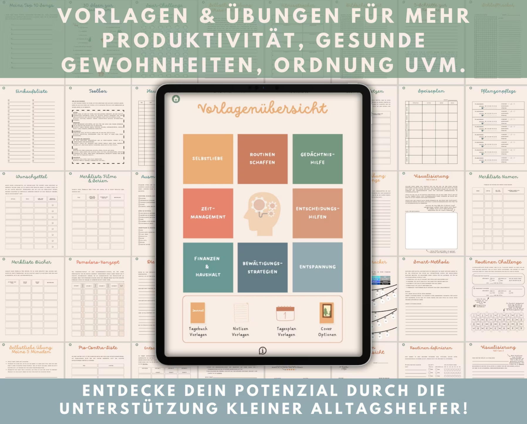 ADHS Digitaler Kalender Tagesplaner BOHO VINTAGE - Zeitmanagement für Erwachsene für Apple, Android - GoodNotes, Notability, Xodo, Flexcil