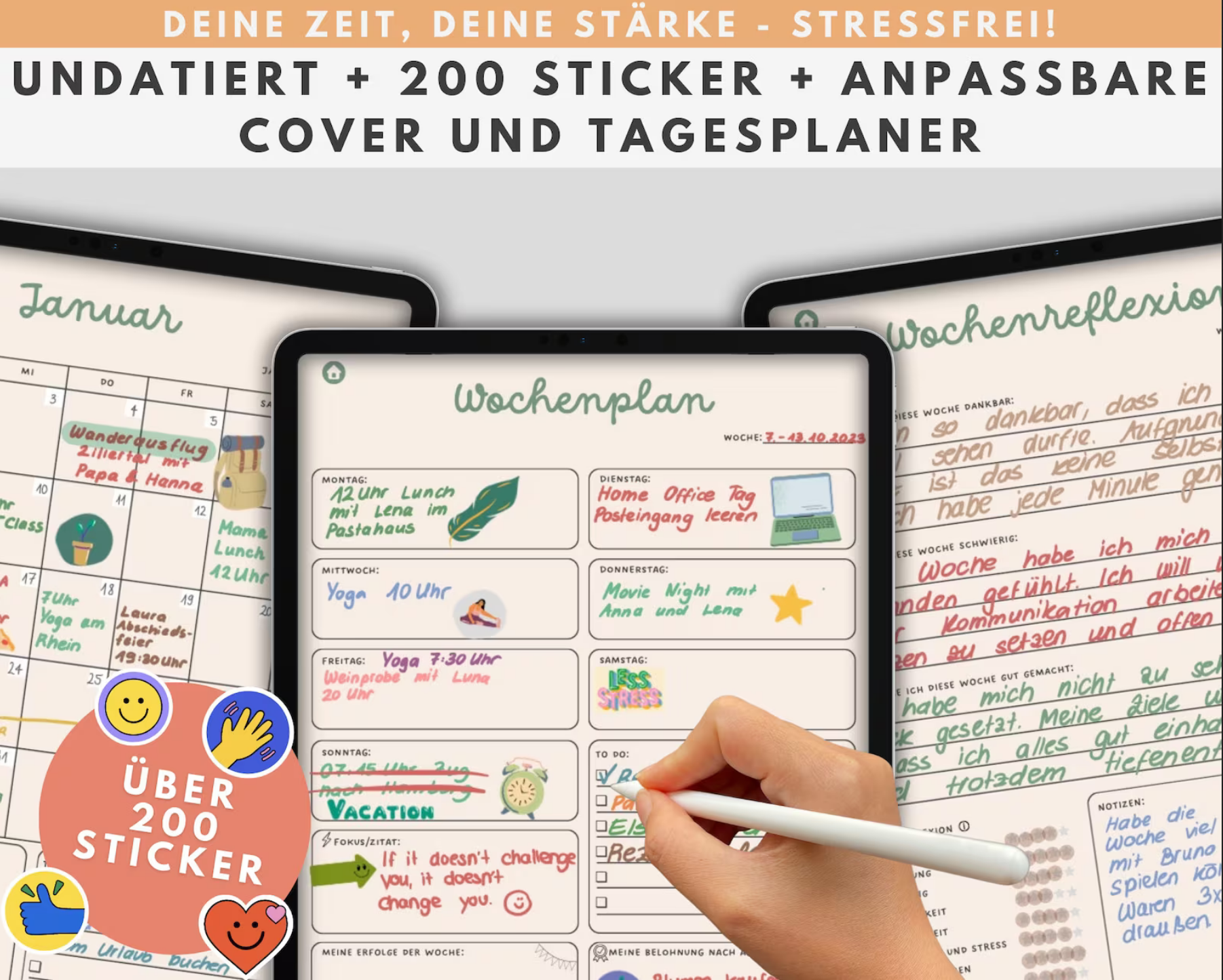 ADHS Digitaler Kalender Tagesplaner BOHO VINTAGE - Zeitmanagement für Erwachsene für Apple, Android - GoodNotes, Notability, Xodo, Flexcil