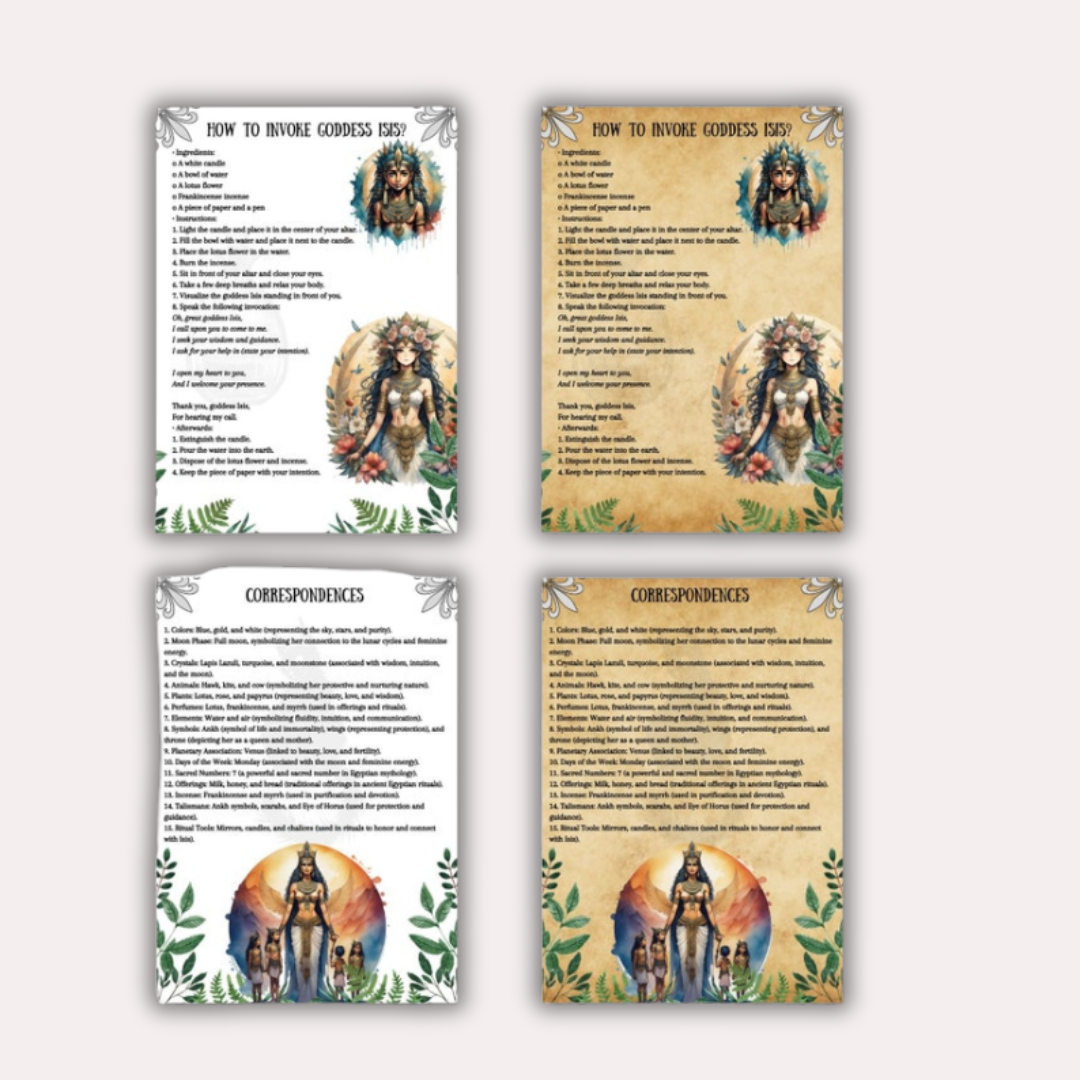 Isis Goddess Altar Grimoire: Printable Pages for Wicca, Egyptian Rituals, and Book of Shadows