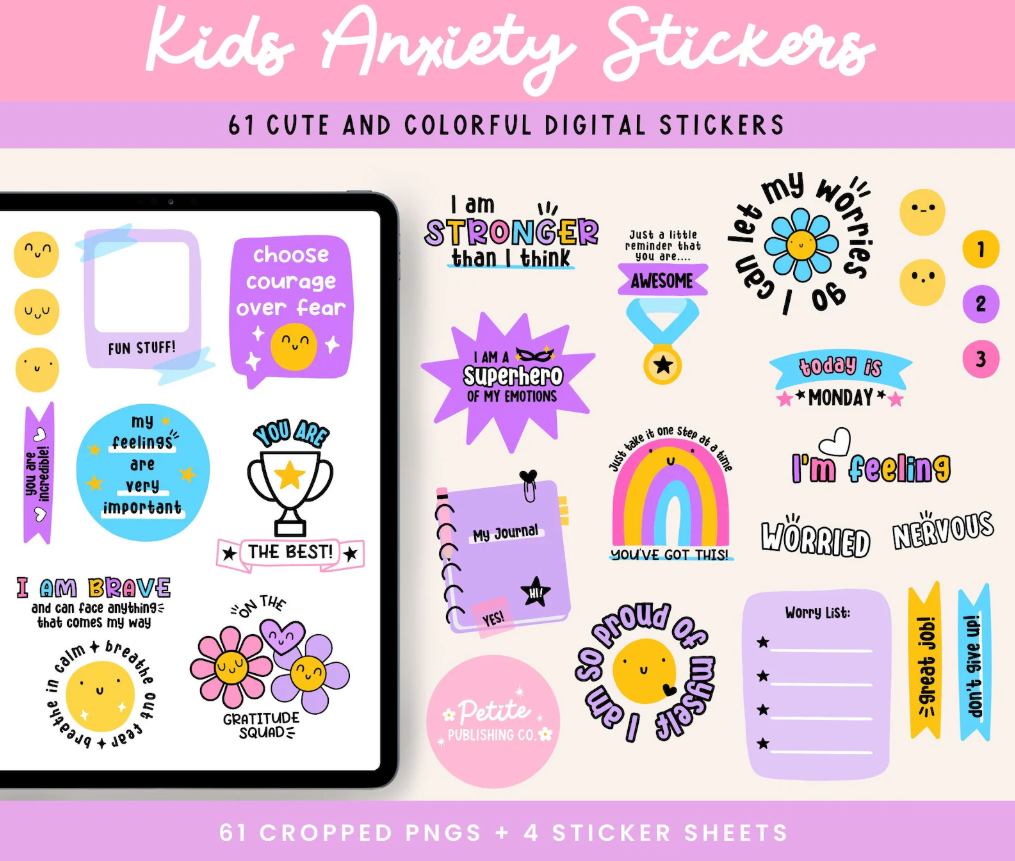 Anxiety Stickers for Kids, Canva Template, Mental Health Awareness, Mood Feelings Emotions, Goodnotes | Digital Product