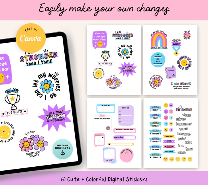 Anxiety Stickers for Kids, Canva Template, Mental Health Awareness, Mood Feelings Emotions, Goodnotes | Digital Product