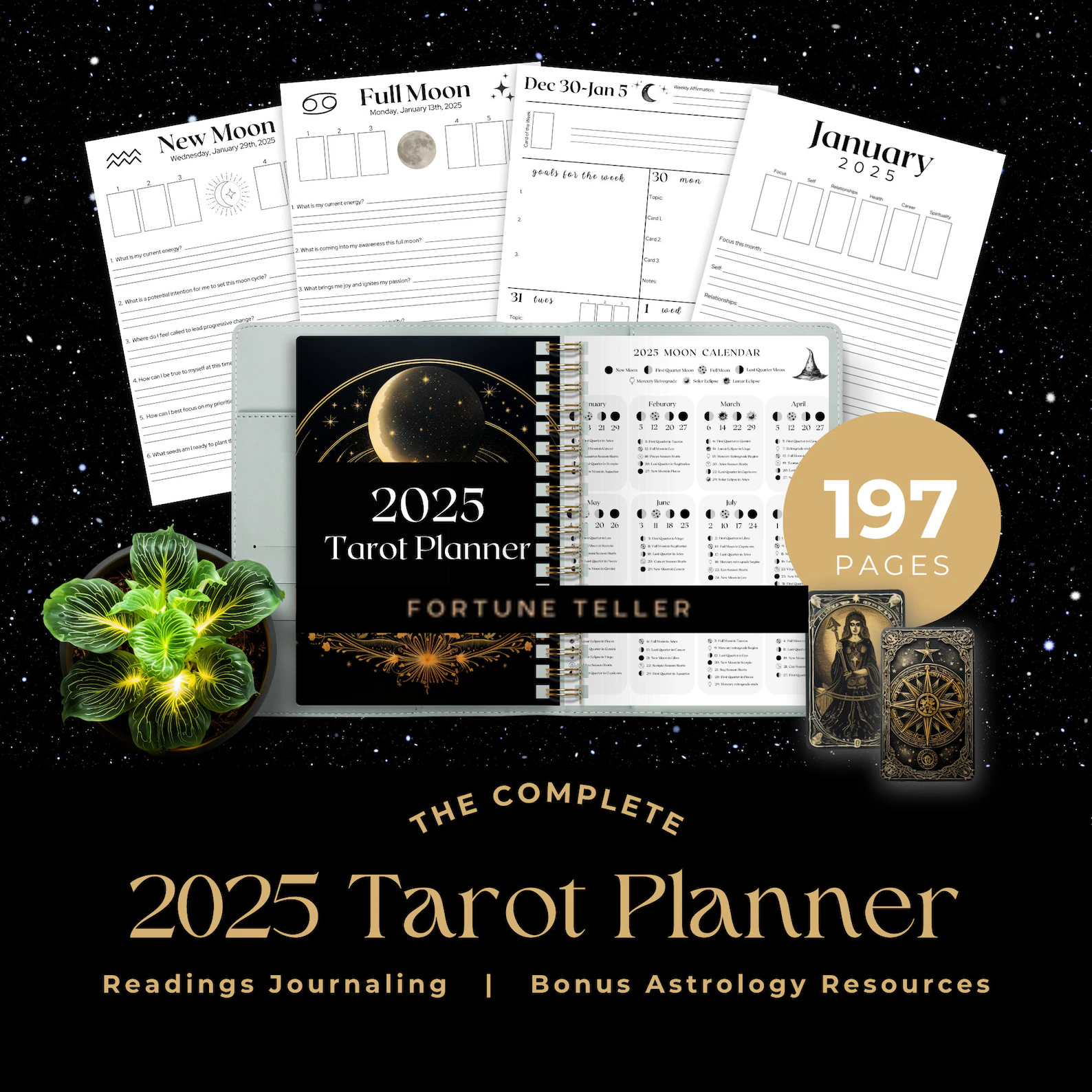 2025 Tarot Reader Planner | Moons Lunar Planner | Monthly Readings | Daily Readings | New & Full Moon Readings | Astrology Planner | Printable Ebook | Printable PDF