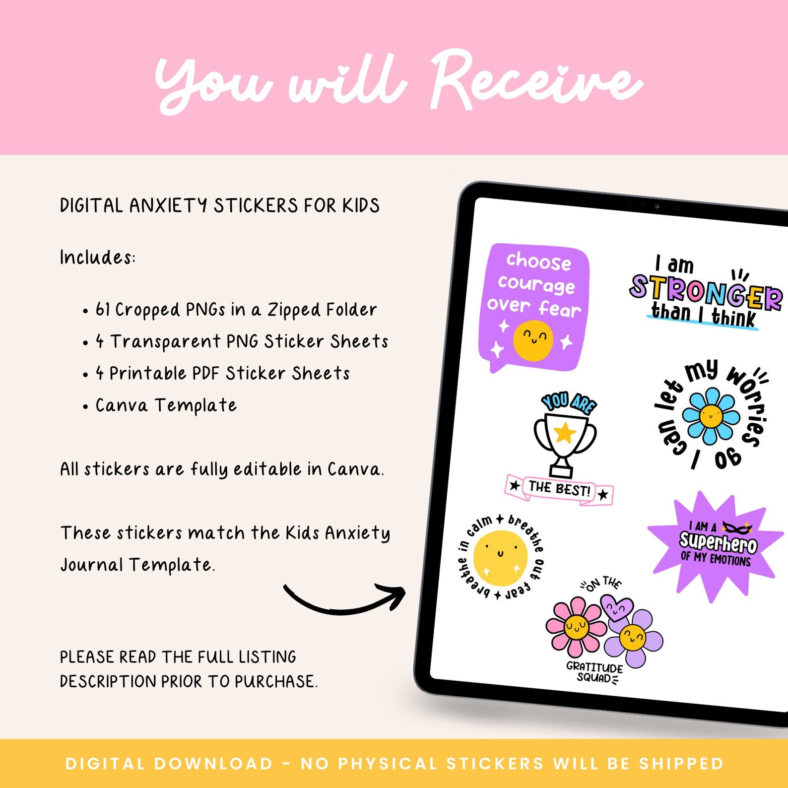 Anxiety Stickers for Kids, Canva Template, Mental Health Awareness, Mood Feelings Emotions, Goodnotes | Digital Product