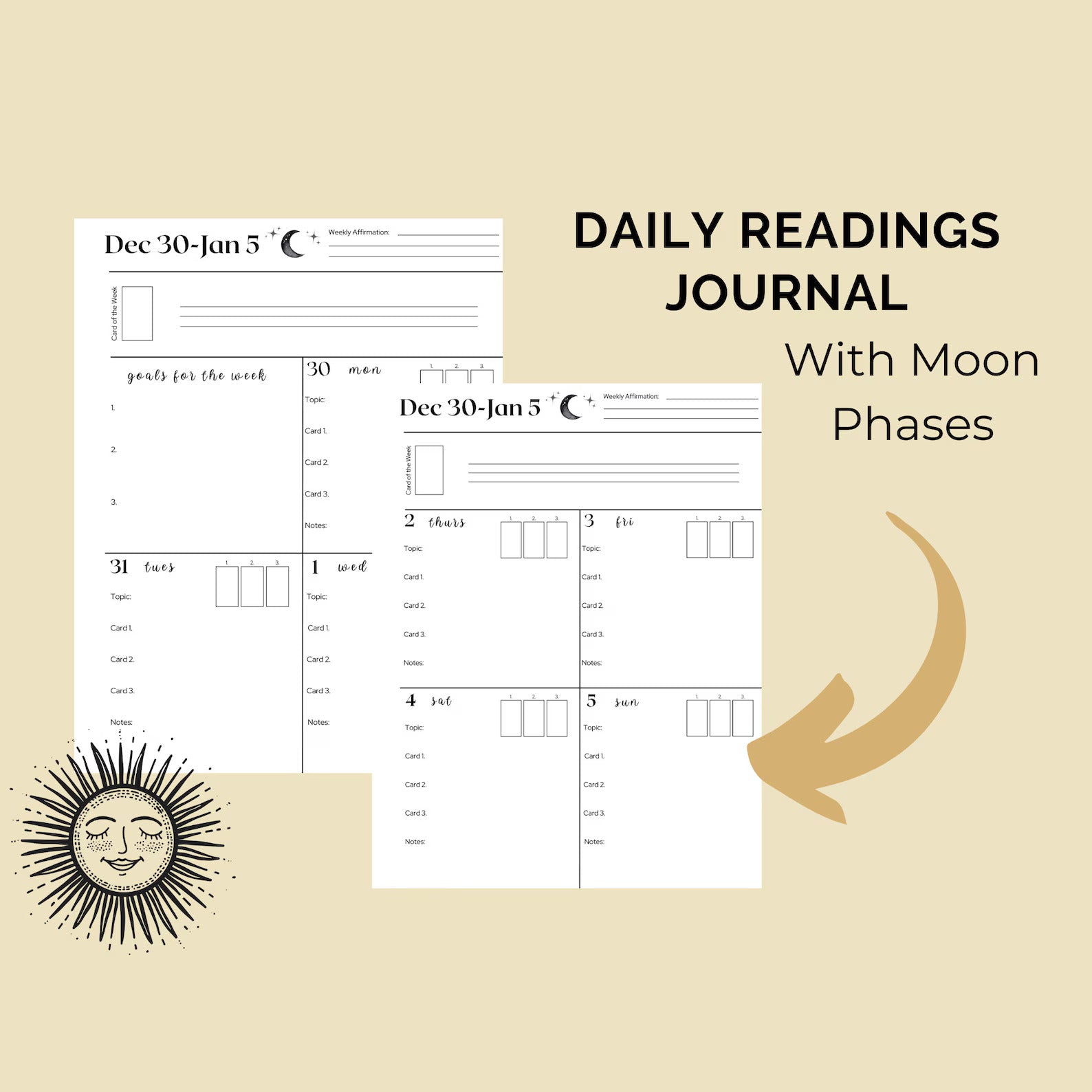 2025 Tarot Reader Planner | Moons Lunar Planner | Monthly Readings | Daily Readings | New & Full Moon Readings | Astrology Planner | Printable Ebook | Printable PDF