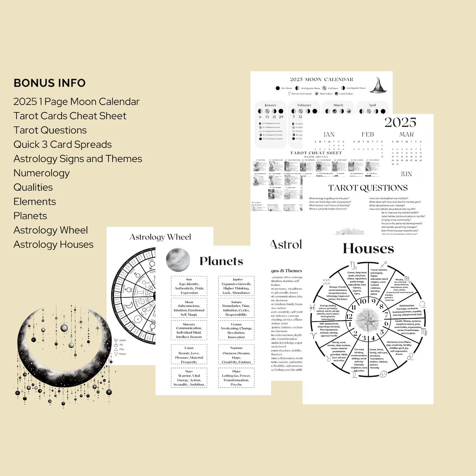 2025 Tarot Reader Planner | Moons Lunar Planner | Monthly Readings | Daily Readings | New & Full Moon Readings | Astrology Planner | Printable Ebook | Printable PDF