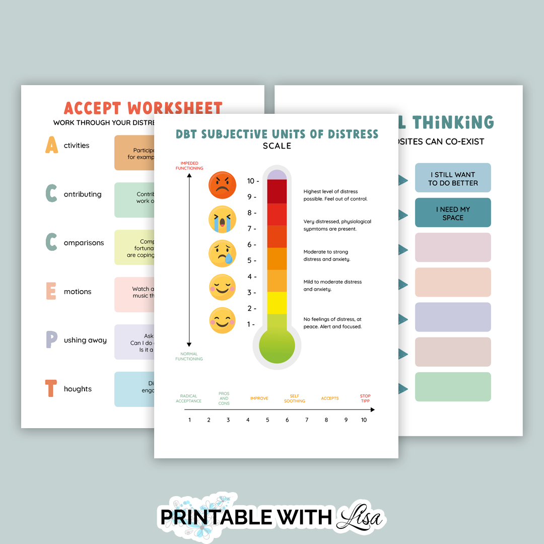 Dbt Worksheet Bundle, Dbt Therapy, Dbt Skills, Therapy Worksheets, Therapy Tools, Therapy Resources, Counselling Resources