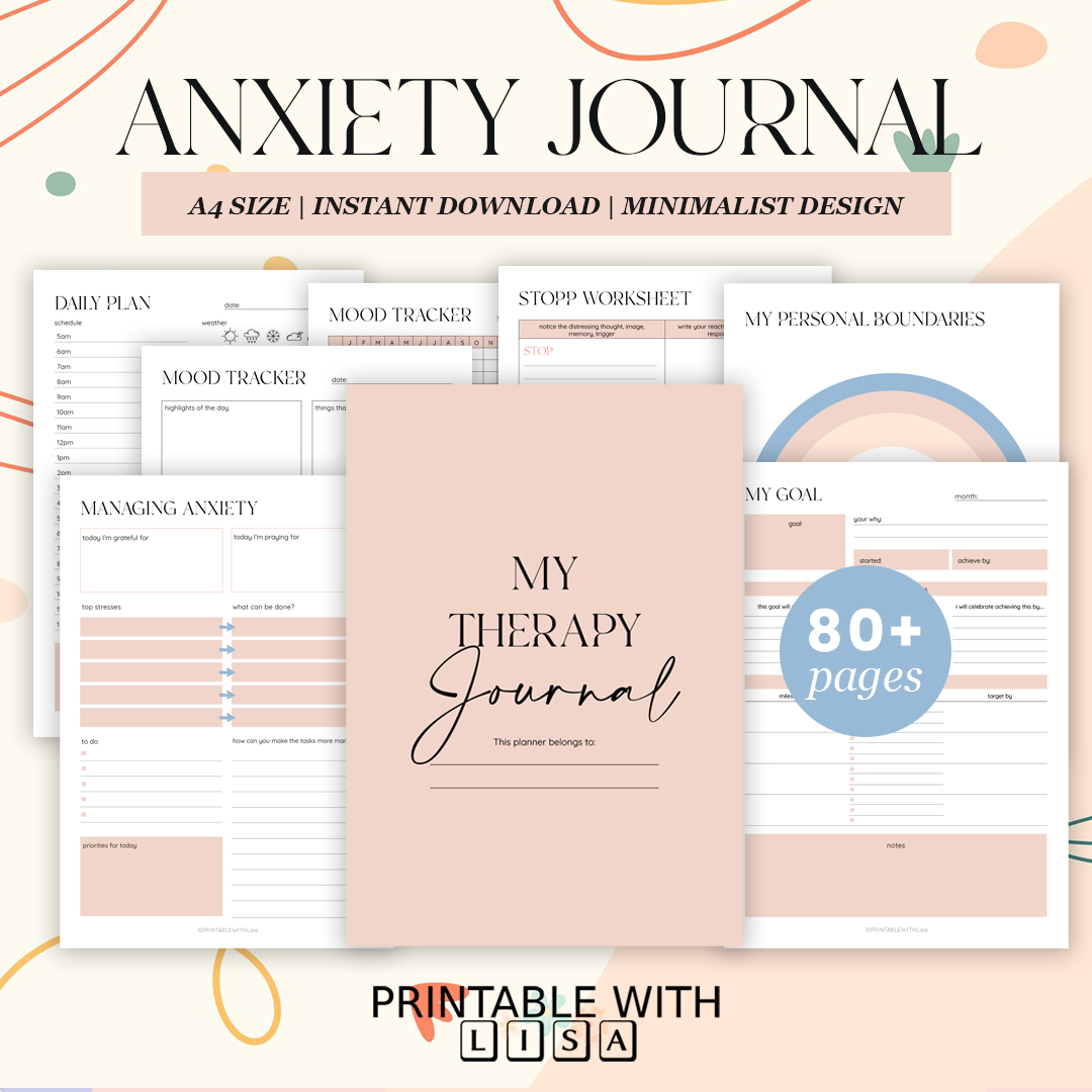 Anxiety Journal, Mental Health Journal, Anxiety Diary, Self Care Planner, DBT Journal - US